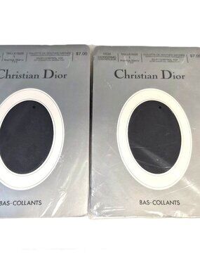 Vintage 80s Set of 2 Dior Diorissimo Contrôleur Pantyhose Navy NOS Canada Sheer